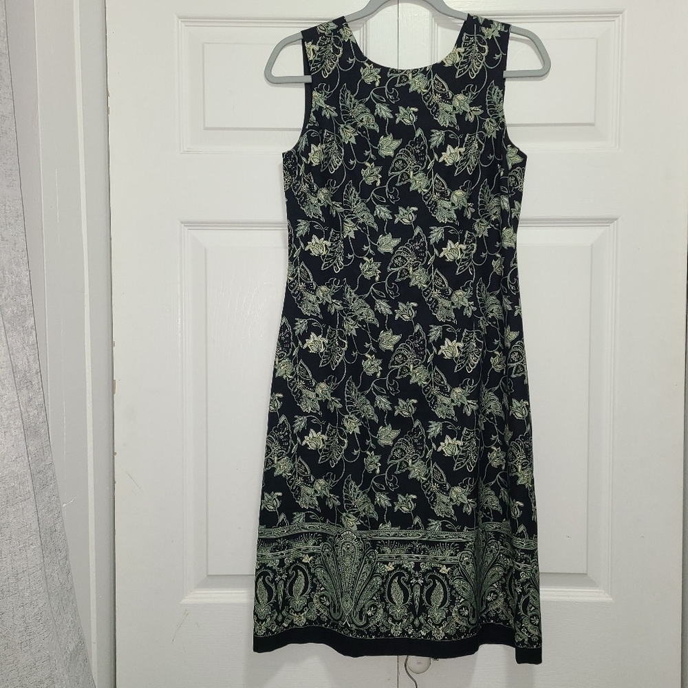 Tommy Bahama Silk Green Black Floral Sleeveless Sheath Midi Dress 4